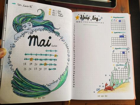 Happy Mermaid month ! : bulletjournal Mermaid Bujo Theme, Mermaid Bullet Journal, Planer Ideas, Bujo Themes, Bullet Journal Set Up, Journal Organization, Bullet Journal Cover Page, Planner Tracker, Bullet Journal Tracker