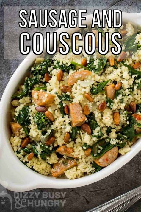 Couscous Spinach Recipes, Italian Sausage Quinoa, Kielbasa And Couscous, Italian Sausage Couscous Recipes, Meals With Couscous Dinners, Chicken Sausage Couscous Recipes, Dinner Recipes With Chicken Sausage, Dinner Ideas With Couscous, One Pot Couscous Recipes