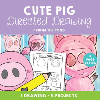 pig art project Pig Directed Drawing, Directed Drawing Kindergarten, Pond Drawing, First Grade Art, Pig Crafts, Farm Preschool, Pig Drawing, From The Pond, Farm Activities