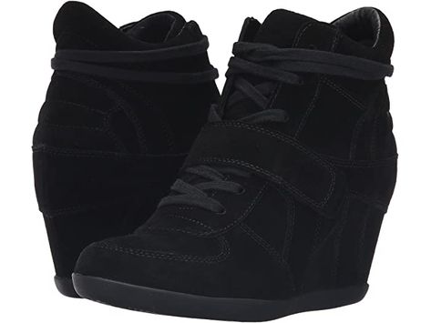 ASH Bowie | Zappos.com Women's Lace Up Boots, Heel Sneakers, Ash Shoes, Wedge Heel Sneakers, Velcro Shoes, Black Leather Shoes, Suede Wedges, Wedge Sneakers, Black High Heels