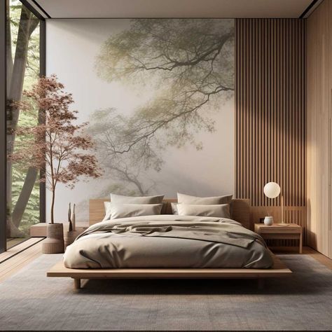 Japanese Scandinavian Interior Bedroom, Japanese Room Bedrooms, Japandi Workspace, Japandi Interiors Bedroom, Japandi Studio, Bed Japandi, Modern Minimalist Bedroom Ideas, Modern Minimalist Bedroom Design, Japandi Bed