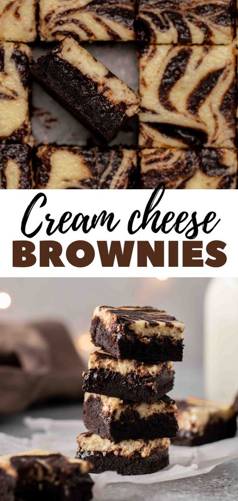 These cream cheese brownies from scratch are the perfect dessert for brownie and cheesecake lovers alike. It is easy to make at home and works perfectly for an 8x8 inch pan. Brownies Homemade, Cheesecake Brownies Recipe, Cheese Brownies, Cream Cheese Brownies, Brownies Recipe Homemade, Swirl Brownies, Cream Cheese Desserts, Easy Dessert Recipes, Delicious Brownies