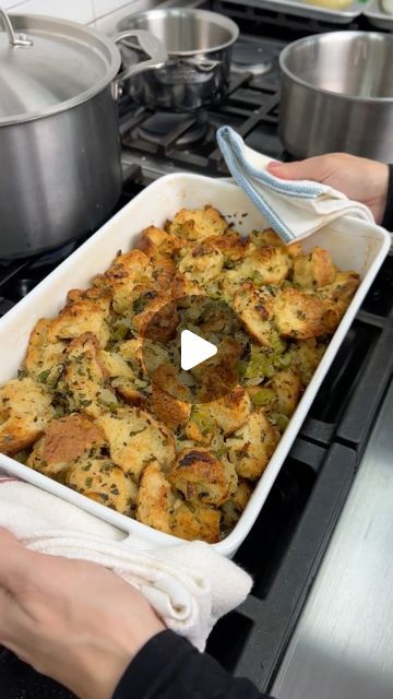 bonappetitmag on Instagram: "There are lots of debates around Thanksgiving food, but this stuffing recipe (or dressing, technically) is not really up for discussion — it’s continually our most popular recipe every Thanksgiving year after year. Since it debuted from recipe developer @victoriagranof in our 2012 Thanksgiving issue, it’s won legions of fans — there’s a good chance you’ve already eaten it at some point. 🎥 Video: @fruityordie,🎞️ Editor: @somethingsushi, 🥣 Culinary producer: @mallarysantucci" Stuffing Recipes Videos, Chestnut Dressing Thanksgiving Stuffing, Bread Dressing Recipes Thanksgiving Homemade Stuffing, Gf Stuffing, Bon Appetit Stuffing Recipe, Vegetarian Dressing Stuffing, Grandma’s Thanksgiving Stuffing Recipe, Starchy Sides, Bread Dressing