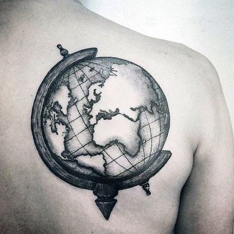 Cool Mens Shaded Back Globe Tattoo Design Ideas Globe Tattoo Design, Globe Tattoo, Globe Tattoos, Earth Tattoo, Map Tattoos, World Tattoo, Tattoo Design Ideas, Tattoo Designs For Men, Tattoo Trends