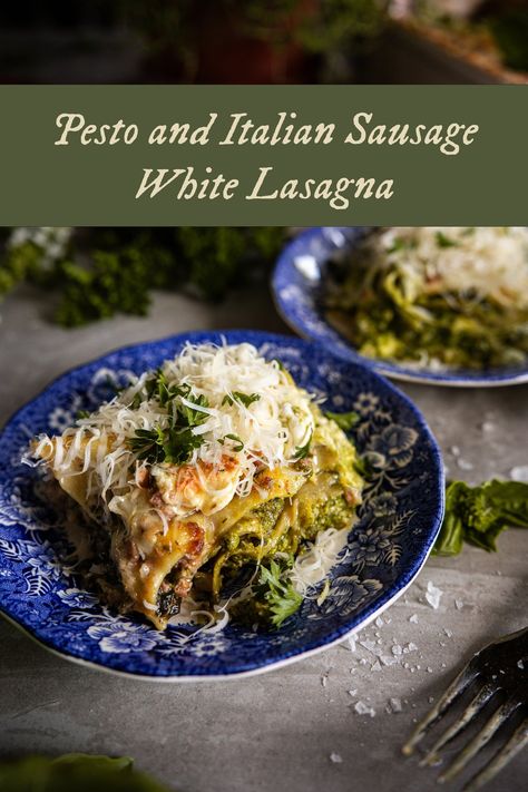 White Lasagna Recipe, Pesto Lasagna, Ricotta Sauce, White Lasagna, Sausage Lasagna, Lasagna Noodles, Pasta Roller, Green Pesto, Classic Lasagna