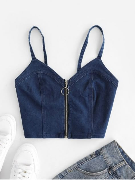 Denim Bustier Top, Denim Bustier, Denim Tank Top, Diy Fashion Clothing, Smock Top, Outfit Jeans, Crop Top Outfits, Bustier Top, Lace Tank Top