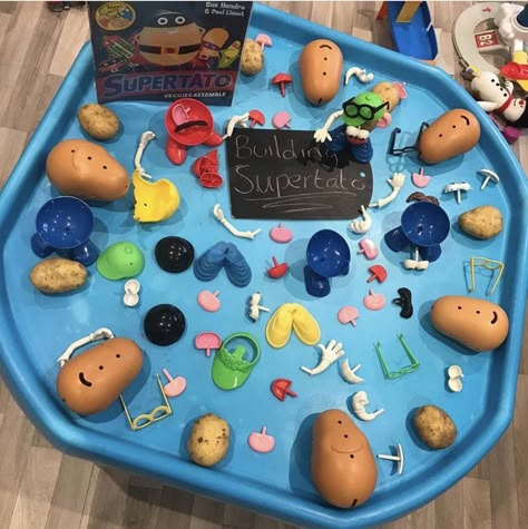 Supertato Tuff Tray Ideas, Supertato Tuff Tray, Book Week Tuff Tray Ideas, Supertato Eyfs Activities, Eyfs Supertato, Supertato Activities, Eyfs Superheroes, World Book Day Activities, Superhero Week