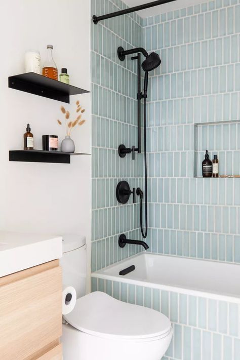 18 Best Tile Ideas for Small Bathrooms Tiling Small Bathroom, Small Bathtub Remodel, Subway Tile Small Bathroom, Small Bathtub Shower Combo, Shower Tub Tile Ideas, Tub With Tile Walls, Master Shower Tile Ideas, Bathtub Tile Ideas, Tile Ideas For Small Bathrooms