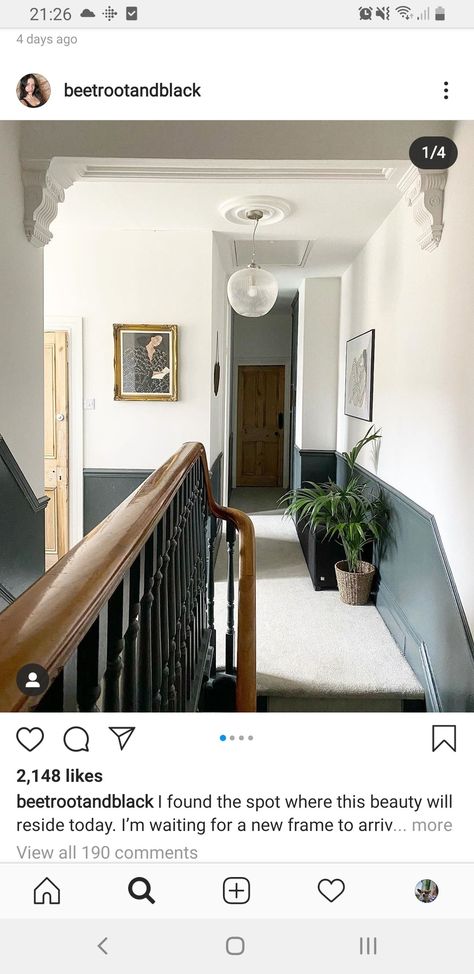 Cream Hallway, Hallway Wall Colors, Edwardian Hallway, Black And White Stairs, Stairs And Hallway Ideas, Black Hallway, Hall Stairs And Landing, Edwardian Home, Hall And Stairs