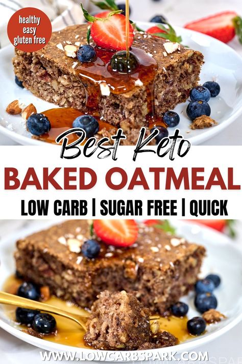 Energize your mornings with our delicious Keto Baked Oatmeal! No oats, no sugar, just a wholesome, low carb alternative that's naturally gluten-free and super satisfying. Start your day with a burst of flavor! Keto Baked Oatmeal, Baked Oatmeal Chocolate, No Carb Breakfast, Low Carb Oatmeal, Unique Breakfast, Baked Apple Oatmeal, Keto Oatmeal, Sugar Free Breakfast, No Bake Oatmeal Bars