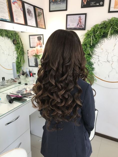 Hair Styles Curls Formal, Heated Curls Hairstyles, Blowout Beach Waves, Curled Hair For Formal, Curled Hair For Hoco, Curly Hair On Straight Hair, Curled Hair With Layers, Medium Length Curled Hairstyles, Curls On Straight Hair