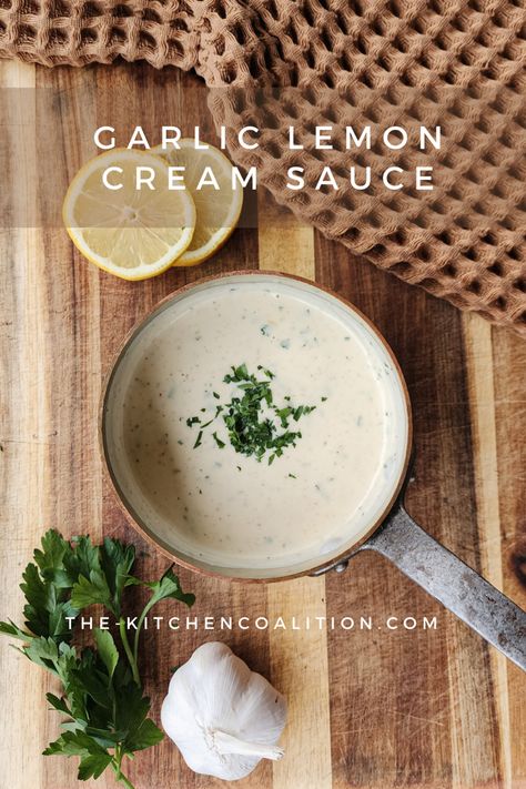 This simple garlic lemon cream sauce is the perfect way to knock your weeknight dinner out of the park. This is so versatile you can use it for almost any lighter protein dish – think, salmon, shrimp, pasta, chicken, or even roasted vegetables! Garlic Lemon Cream Sauce, Salmon Shrimp Pasta, Lemon Cream Sauce, Chicken Melts, Lemon Cream Sauces, Seafood Stock, Pasta Chicken, Lemon Cream, Shrimp Pasta