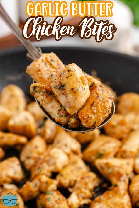 This recipe for Garlic Butter Chicken Bites is the perfect, simple dinner for a busy weeknight! Tender, seasoned chicken breast chunks that are ready in only 15 minutes! The Country Cook Recipes, Seasoned Chicken Breast, Garlic Butter Chicken Bites, Butter Chicken Bites, Chicken Italian, Chicken Bites Recipes, Healthy Grilled, Chicken Chunks, Counting Macros