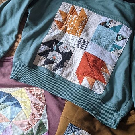 Mountain Air Handmade - Tori on Instagram: "Are you a member of The Paper Piecers? Tonight I’ll be teaching a members only live tutorial on how to use your FPP blocks from the membership to make a fun Quilt Block Sweatshirt.  See you there!   The Paper Piecers is a foundation paper piecing community hosted by @lizataylorhandmade   #QuiltBlockSweatshirt #Tutorial #FPP #QuiltBlock" Quilt Block Names, Ugly Sweater Quilt Block Pattern, Sweatshirt With Quilt Block, Quilt Block Sweatshirt, Quilt Square Sweatshirt, Foundation Paper Piecing Books, Advanced Sewing, Sewing Class, What To Make