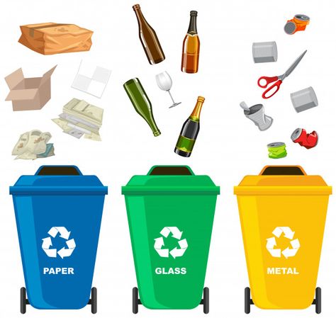 Set of different trash bin Premium Vector | Free Vector #Freepik #vector #freebackground #freefood #freeicon #freepaper Recycling Activities For Kids, Recycling Activities, Garbage Recycling, Types Of Waste, Solid Waste, Trash Bin, Trash Bins, Reuse Recycle, Garbage Can