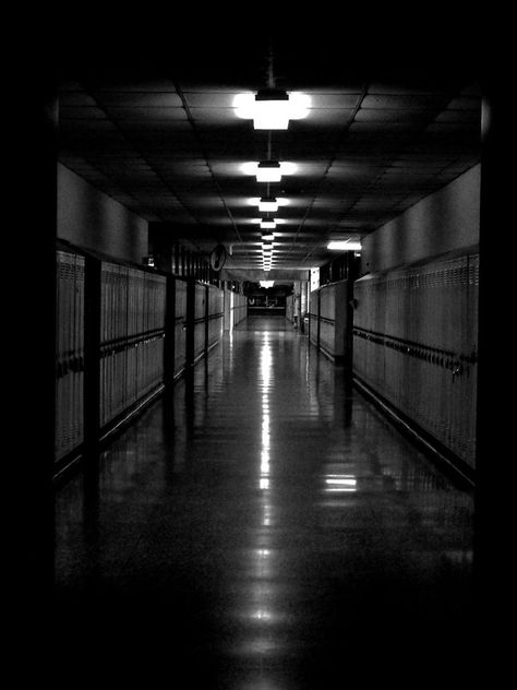 Empty schools...also very creepy. Horror School Background, Dark School Hallway, Dystopian School, Perfect Neighborhood, Dark Notes, Aesthetic Horror, Mentally Drained, Meow Wolf, Creepy Backgrounds