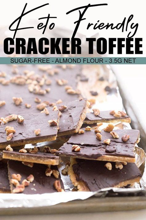 Think you need to miss out on cracker toffee? Think again! This keto-friendly cracker toffee is made with homemade crackers and features sugar-free toffee and chocolate. A delicious low carb holiday indulgence. Keto Cracker, Low Carb Crackers, Low Carb Holiday, Cracker Toffee, Keto Christmas, Keto Candy, Homemade Crackers, Thm Desserts, Low Carb Low Sugar