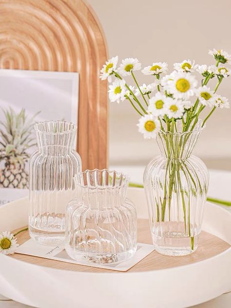 Hanging Glass Vase, Nordic Vase, Glass Vase Decor, Striped Vase, Stil Boho, Glass Flower Vases, Vase Shapes, Clear Glass Vases, Flower Care