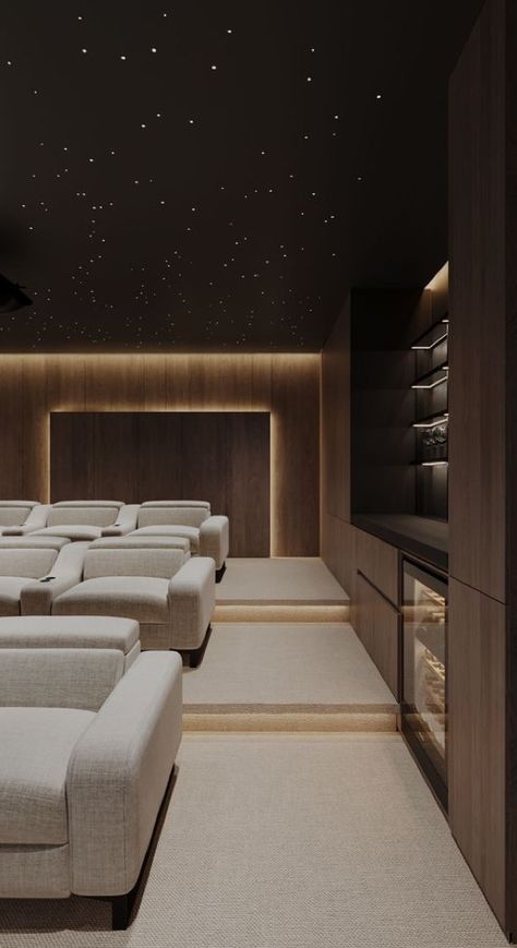 Modern Cinema Room Design, At Home Cinema Room, Home Tv Room Ideas, Dark Bonus Room Ideas, Modern Cinema Room, Home Cinema Room Design, Cinema Room Interior Design, Modern Home Cinema, Home Theater Ideas Luxury