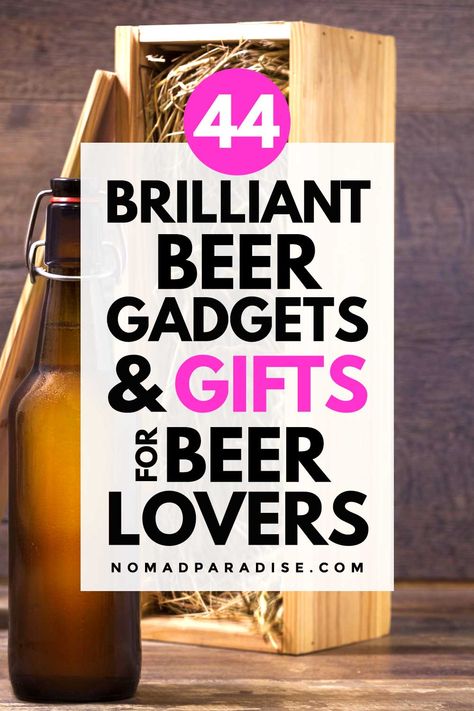 Cool beer gadgets and best gifts for beer lovers. Beer gift basket ideas, beer gift guide, gifts ideas for beer lovers, gifts for beer drinkers, beer-themed gifts, holiday gift guide, christmas gift guide. #nomadparadise #beergifts Beer Gift Basket Ideas, Cooler Gift Basket, Beer Gift Basket, Beer Themed Gifts, Beer Gifts Basket, Beer Holster, Beer Basket, Gift Guide Christmas, Cool Beer