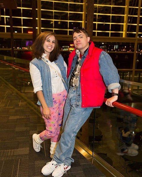 Pin for Later: 13 Couples Costumes Straight Out of the '80s Marty McFly and Jennifer Parker From Back to the Future 80s Party Couple Outfits, 80s Fashion Couples, 80s Duo Costumes, Famous 80s Couples Costumes, Iconic 80s Couples Costumes, Back To Future Costume, 80s Costumes For Couples, 80s Party Costumes Couples, 80s Couples Outfits