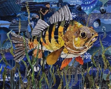 Deborah Shapiro, Magazine Painting, Fish Project, Fish Collage, Yellow Perch, Susan Carlson, Collage Quilts, Paper Mosaic, Rooster Art