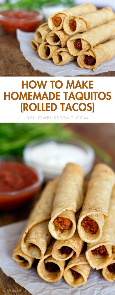 How to Make Homemade Taquitos! The kids love these! Homemade Rolled Tacos, Rolled Tacos Recipe, Homemade Taquitos, Rolled Tacos, Yellow Bliss Road, Taquitos Recipe, Red Salsa, Family Resources, Hispanic Food