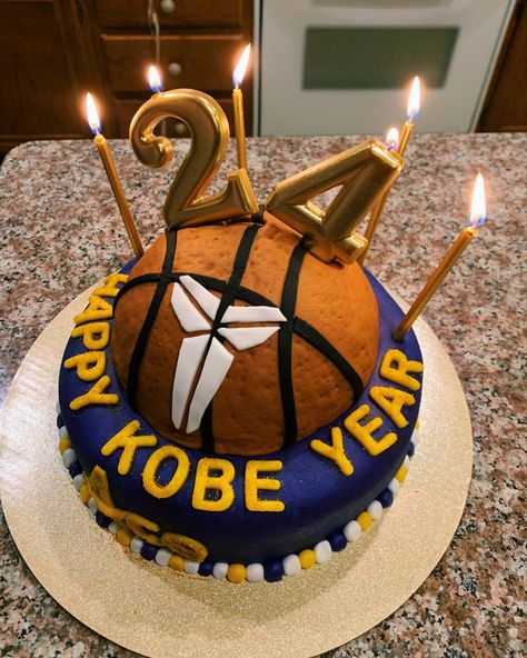 Kobe/Laker themed cake Kobe Party Theme, Kobe Bryant Birthday Party Ideas, Kobe 24th Birthday Theme, Kobe Birthday Cake, Kobe Bryant Themed Birthday Party, Kobe Bryant Cake Ideas, Kobe Year Cake, Kobe Bryant Birthday Cake, Kobe Birthday Theme