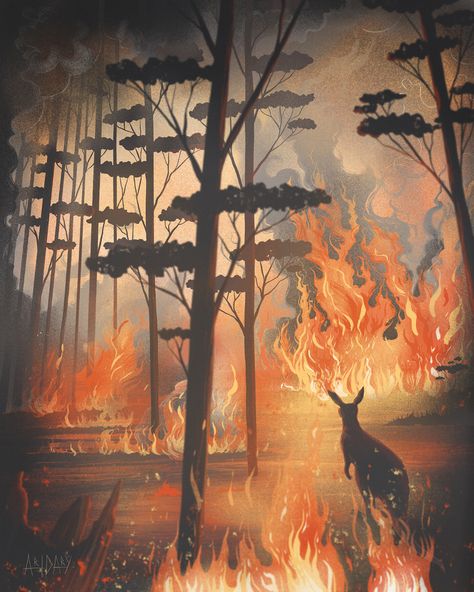 ArtStation - Fire in Australia., Darya Maltseva Fire In Nature, Drawing Nature, Fire Drawing, Environmental Pollution, Fire Art, Nature Drawing, Ap Art, Back To Nature, Environmental Art