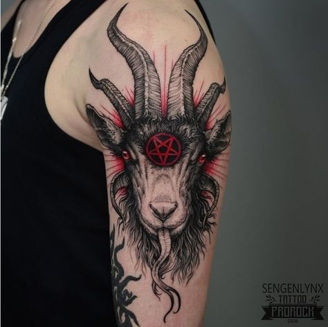 Satanic Tattoo Design, Gotik Tattoo, Satanic Tattoos, Feminine Skull Tattoos, Occult Tattoo, Feminine Tattoo Sleeves, Goat Head, Devil Tattoo, Scary Tattoos