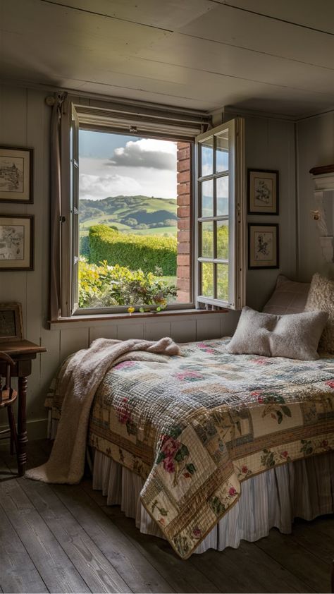 British Countryside bedroom British Country Home Interiors, Colourful Country Home, British Country Bedroom, Country Side Bedroom Ideas, Country Cottage Interiors Bedroom, Cotswolds Bedroom, Cottage Interiors Bedroom, English Countryside Bedroom, English Cottage Style Bedroom