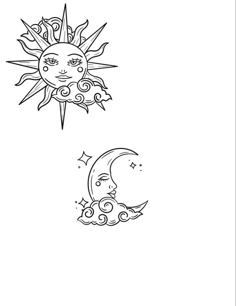 Sun And Moon Flash Tattoo, 90s Sun And Moon Tattoo, Moon And Stars Matching Tattoo, Sun And Moon Foot Tattoo, Son And Moon Tattoo, Moon Tattoo Flash, Moon Flash Tattoo, Sun Moon Tattoo Design, Sun And Moon Tattoo Design