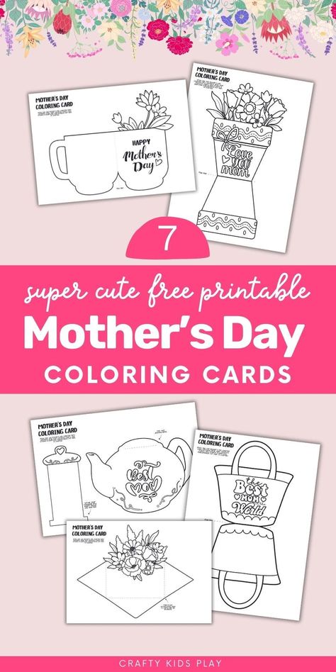 Looking for Free Mother's Day Cards for your kids? Trying to find an awesome Mother's Day Projects? Pick from one of these 7 free printable Mother's Day coloring cards! Whether you're looking for toddler crafts, kindergarten crafts or easy kids crafts, this is one of the most simple & fun Mother's Day crafts for kids! Paper Card Ideas, Free Mothers Day Cards, Mothers Day Coloring Sheets, Mothers Day Coloring Cards, Free Printable Card Templates, Mother's Day Crafts For Kids, Mothers Day Cards Craft, Mothers Day Card Template, Easy Mother's Day Crafts