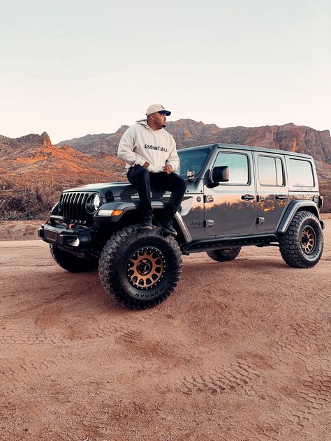 Fear of God Hoodie, Jeep Wrangler Jeep Wrangler Outfits, Jeep Photoshoot, Men Street Outfit, 2024 Photoshoot, Male Photoshoot, Truck Photo, Black Jeep, Street Outfits, Country Boy