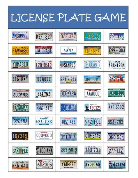 License Plate Game License Plate Game, Car Trip Games, Printable Road Trip Games, Printable Road, Trip Games, Beach Road Trip, Free Printable Puzzles, Road Trip Food, Road Trip Games