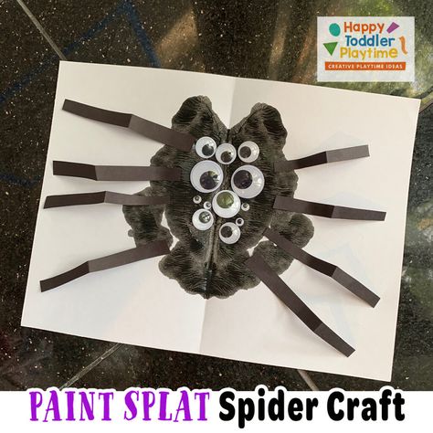 Easy Spider Craft - Happy Toddler Playtime Bug Themed Crafts Preschool, It’s Burst Spider Craft, Preschool Creepy Crawlers Theme, Bat Crafts Preschool Art Projects, Bat Process Art Preschool, Make A Spider Craft, Spider Kindergarten Craft, The Busy Spider Activities, Spiders Lesson Plans For Preschool