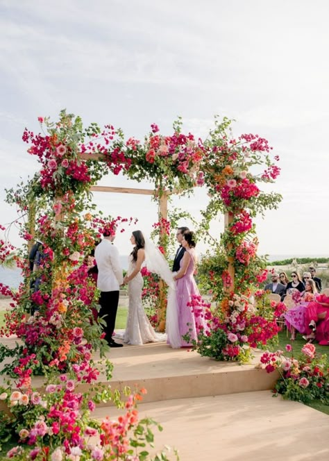 Wedding Venues Flower Garden, Pink Wedding Astethic, Colorful Pink Wedding, Spring Wedding Colors Pink, Floral Colorful Wedding, Whimsical Pink Wedding, California Garden Wedding, Flower Wedding Venue Ideas, Multicolor Wedding Flowers