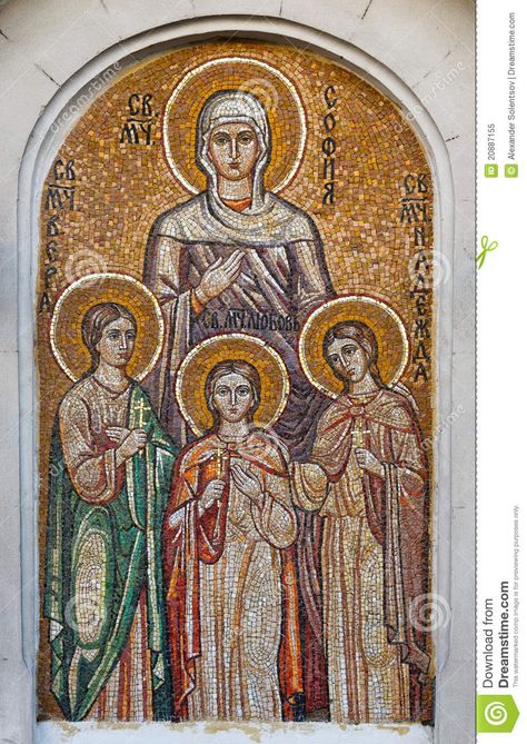 saint sophia | Saint Sophia and her three daughters: Faith, Hope and Love. Orthodox ... My patron Saint.  I look to her as a teacher of how to best live this life.  One of the most courageous women whom have brought more people to Christ than any other throughout the history of Christianity. Saint Sophia, Fall Of Constantinople, Church Icon, Faith Hope And Love, Eastern Orthodox, Three Graces, Byzantine Art, Religious Images, Byzantine Icons