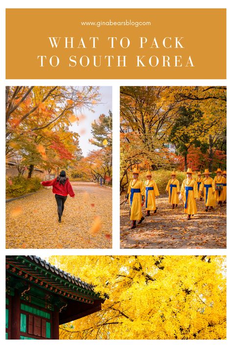 Packing For Korea Fall, Asian Travel Outfit, South Korea Packing List, Korea Packing List, Spring Korea, Fall Packing List, Autumn In Korea, Travel Korea, Fall Travel Outfit