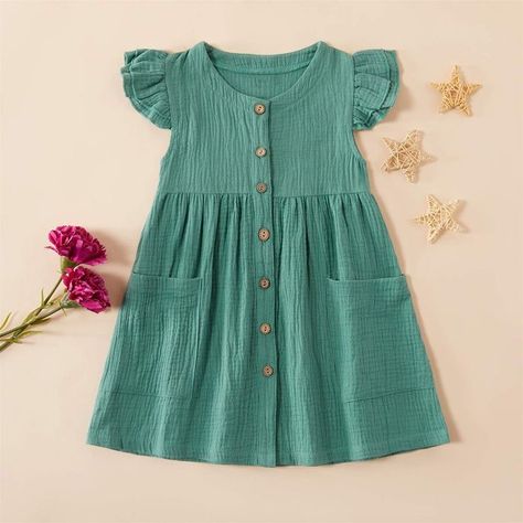 Toddler Baby Girl Dresses Summer Cotton Linen Dress Ruffle Sleeveless Casual Boho Outfits Casual Boho Outfits, Casual Trendy Outfits, Kids Fall Outfits, Pink Ginger, Dresses Cotton, Kids Dress Wear, Frocks For Girls, Girls Dresses Summer