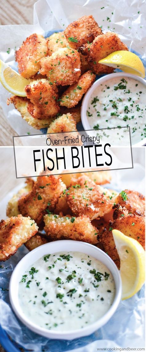 Oven Fried Fish, Crispy Fish, Homemade Tartar Sauce, Fish Bites, Oven Fried, Tartar Sauce, Fish Dinner, Fried Shrimp, Grilled Fish