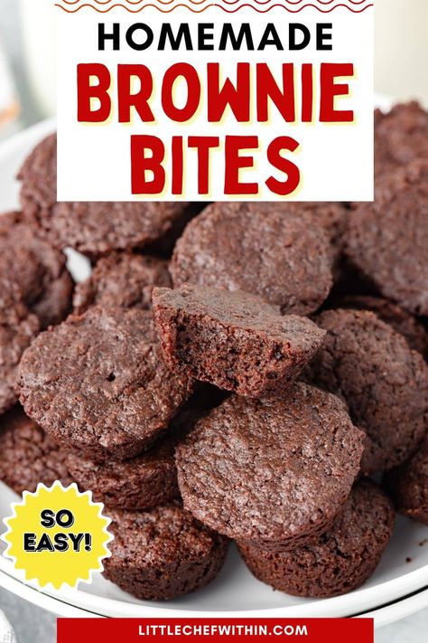 Easy Brownie Bites Recipe, Two Bite Brownie Recipe, Mini Brownies Bites, Bite Size Brownies, Mini Brownie Bites, Cocoa Powder Brownies, Brownie Bites Recipe, Brownies Recipe Homemade, Mini Brownies