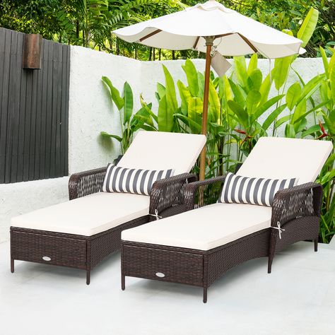 Gymax Set of 2 Rattan Patio Lounge Chair Chaise w/ Adjustable Backrest Cushion & Pillow - Walmart.com Pool Lounge Chairs, Rattan Lounge Chair, Outdoor Loungers, Pool Chairs, Recliner Chairs, Pool Lounge, Patio Lounge Chairs, Chaise Lounges, Pool Decor