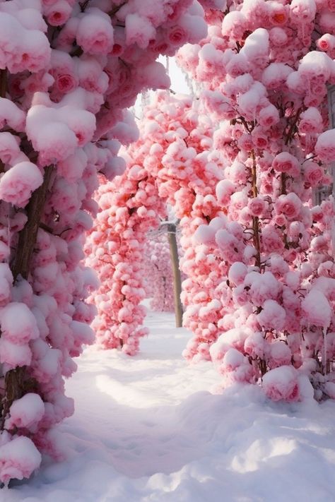 Flowers In The Snow, Pretty Flowers Pictures, Frozen Rose, Snow Flower, Pink Images, Winter Rose, Nothing But Flowers, Pretty Landscapes, Magical Garden