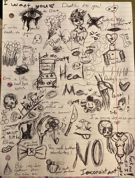 Doodles made during class || Drawn to lyrics of my favorite songs, try to guess some! :) Doodles In Class Aesthetic, Doodling In Class Aesthetic, Note Book Doodles Grunge, Chaotic Doodles, Lyrics Sketchbook, In Class Doodles, Scribbles Aesthetic, 90s Doodles, Song Doodles