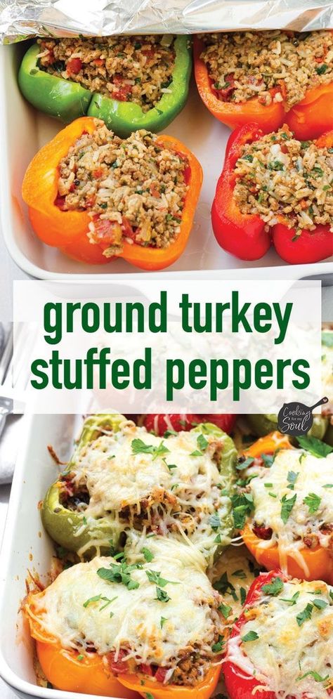 Ground Turkey Stuffed Bell Peppers, Stuffed Peppers With Ground Turkey, Stuffed Bell Peppers Turkey, Rice And Turkey, Turkey Stuffed Bell Peppers, Ground Turkey And Rice, Seasoned Ground Turkey, Turkey Stuffed Peppers, Turkey And Rice