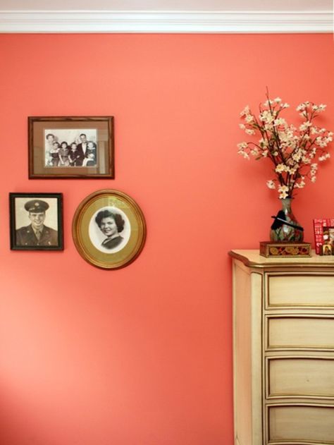 Color Crush: 5 Marvelous Ways To Bring Coral Home This Fall: Be Bold With Coral Paint Coral Paint Colors, Coral Walls, Bathroom Paint Colors, Live Coral, Best Paint Colors, Room Paint Colors, Paint Brands, Bedroom Retreat, Bedroom Paint