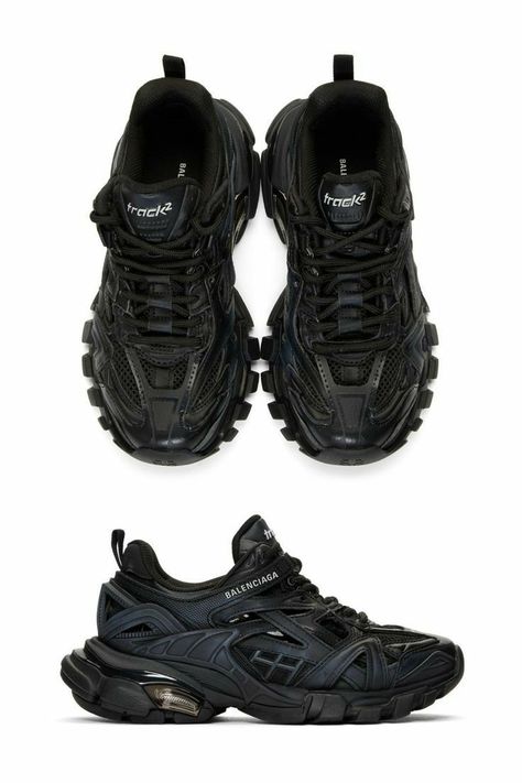 Balenciaga Sneakers Men, Track 2 Balenciaga, Balenciaga Track 2 Outfit, Black Balenciaga Sneakers, All Black Balenciaga, Balenciaga Track Black, Balenciaga Shoes Mens, Techwear Shoes, Balenciaga Sneaker