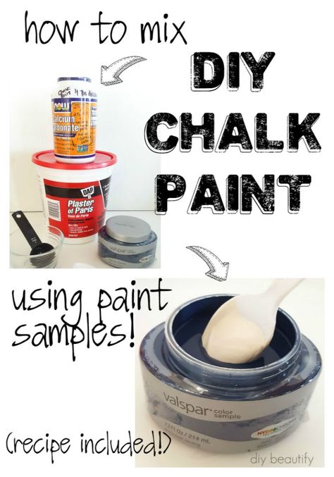 Learn how easy it is to mix DIY chalk paint using paint samples! Samples Diy, Diy Chalk Paint Recipe, Make Chalk Paint, Chalk Paint Recipe, Homemade Chalk Paint, Chalk Ideas, Homemade Chalk, Diy Chalk, Chalk Paint Projects