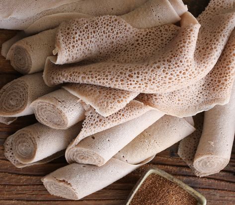 Injera (Ethiopian Flat bread) Ethiopian Bread, Ethiopian Injera, Injera Bread, Vegetarian Recepies, Ethiopian Cuisine, Fermented Kimchi, Ethiopian Coffee, Healthy Probiotics, Ethiopian Food